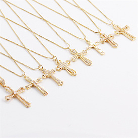 18K Gold Plated Cross Necklace with Micro-Inlaid Zircon for Women