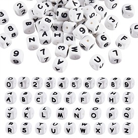 108 шт. белые кубические силиконовые бусины с буквенным номером, квадратные кости, алфавитные бусины с 2 мм отверстием, прокладка, свободные бусины с буквами для браслета, ожерелья, изготовления ювелирных изделий