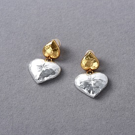 Двухцветные латунные серьги-гвоздики с подвесками, сердце со звездным узором