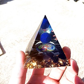 Orgonite Pyramid Resin Display Decorations, with Natural Amethyst Chips Tree of Life Inside, for Home Office Desk