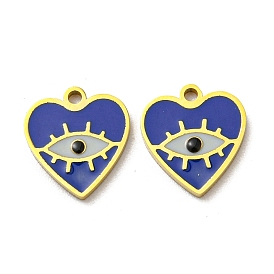 304 Stainless Steel Enamel Charms, Heart with Eye Charms, Real 14K Gold Plated