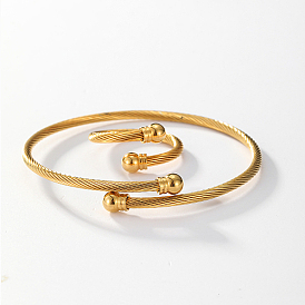 Bracelet manchette et anneau ouvert en acier inoxydable, ensemble de bijoux