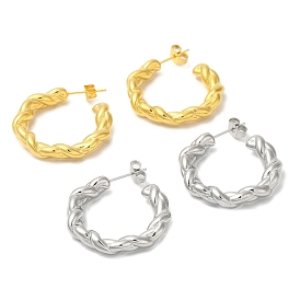 304 Stainless Steel Rope Ring Stud Earrings, Half Hoop Earrings