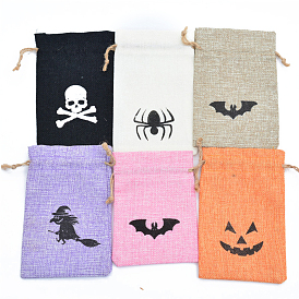 Pochettes d'emballage en toile de jute d'halloween, sacs à cordonnet, rectangle avec motif