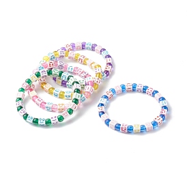 Craft Cube with Mixed Expression Acrylic Beads Stretch Bracelet for Kid, with Transparent Round Beads