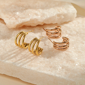 Fashionable Stainless Steel Gold-plated Triple-layer Hollow C-shaped Earrings for Women.