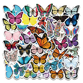 50Pcs Butterfly Waterproof PVC Cartoon Stickers, Insect Self-adhesive Decals, for Suitcase, Skateboard, Refrigerator, Helmet, Mobile Phone Shell