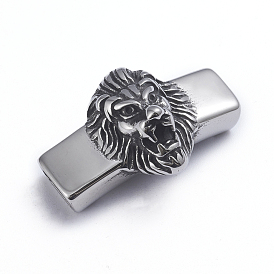 Breloques coulissantes / perles coulissantes rétro 304 en acier inoxydable, pour la fabrication de bracelets en cuir, rectangle avec le lion