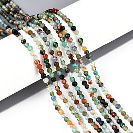 Природные многоцветные агат бисер пряди, круглые, граненые