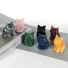 Natural Gemstone Carved Figurines Statues for Home Desktop Decoration, Cat