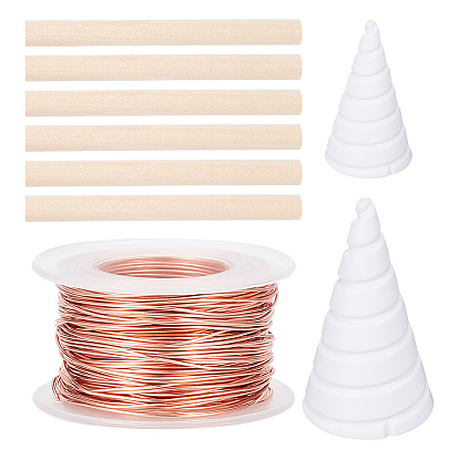 Набор для самостоятельного изготовления колышков для растений, в том числе 6шт. деревянные палочки для рукоделия, 2шт пластиковое приспособление для намотки катушки, 1 рулонные медные провода