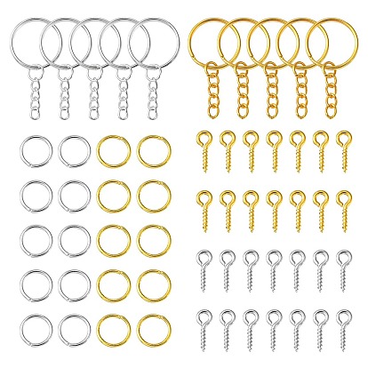 20 шт. 2 цвета железные брелоки с разрезом, с бордюрными цепями и железными винтовыми штифтами, дужками и прыгающими кольцами, брелок для ключей