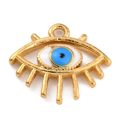 Golden Brass Enamel Pendants, Long-Lasting Plated, Evil Eye