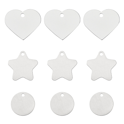 Aluminum Pendants, Blank Tags, Mirror Polished Finish, Heart & Flat Round & Star
