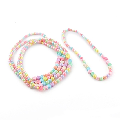Round Acrylic Graduated Beaded Necklaces for Kids, with Flower Plastic Beads