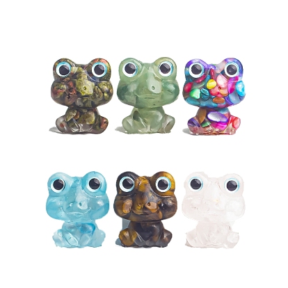Resin Frog Display Decoration, with Natural Gemstone Chips inside Statues for Home Office Decorations