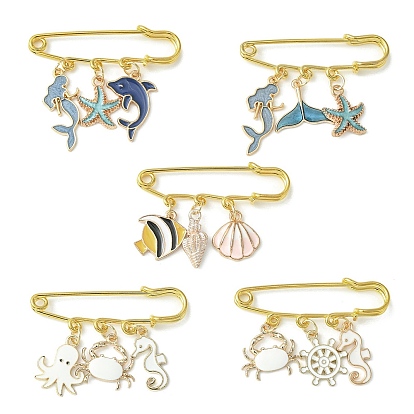 Ocean Theme Alloy Enamel Pendants Brooch Pin, Iron Safety Kilt Pin for Sweater Shawl