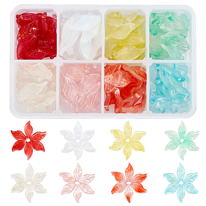 160Pcs 8 Colors Transparent Glass Pendants, Petaline
