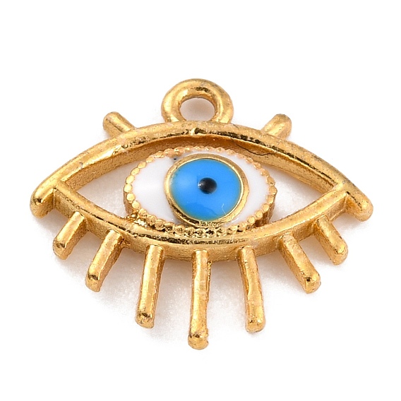 Golden Brass Enamel Pendants, Long-Lasting Plated, Evil Eye