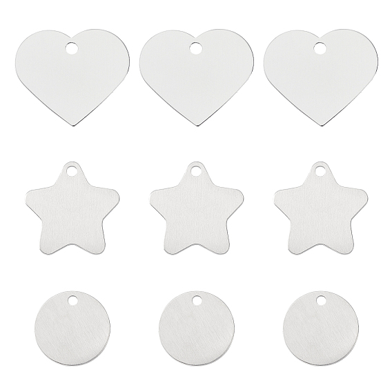 Aluminum Pendants, Blank Tags, Mirror Polished Finish, Heart & Flat Round & Star