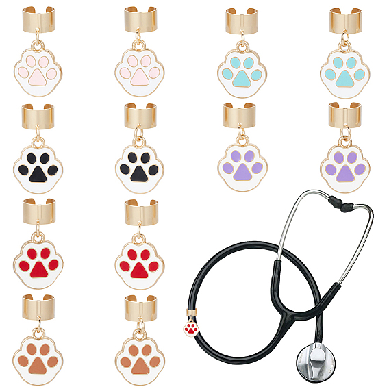 12 шт 6 цвета сплав эмаль стетоскоп подвеска украшения, отпечаток лапы, с 304 фурнитурой из нержавеющей стали