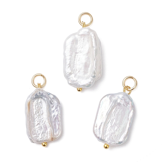 Натуральный жемчуг барокко подвески с жемчугом кеши, прямоугольные подвески с латунными петлями и 304 открытыми соединительными кольцами из нержавеющей стали, белые