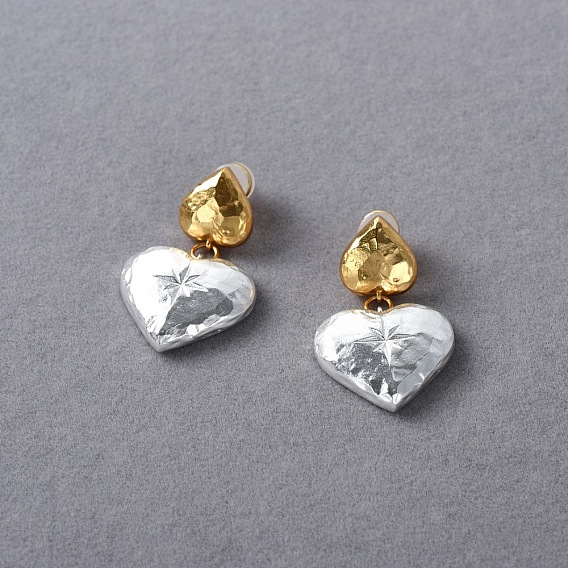 Двухцветные латунные серьги-гвоздики с подвесками, сердце со звездным узором