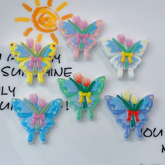 Кабошоны из непрозрачной смоляной эмали, бабочка с тюльпаном