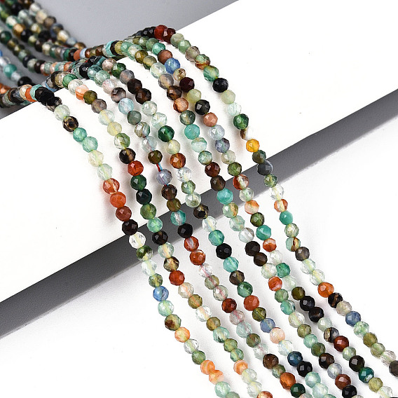 Природные многоцветные агат бисер пряди, круглые, граненые
