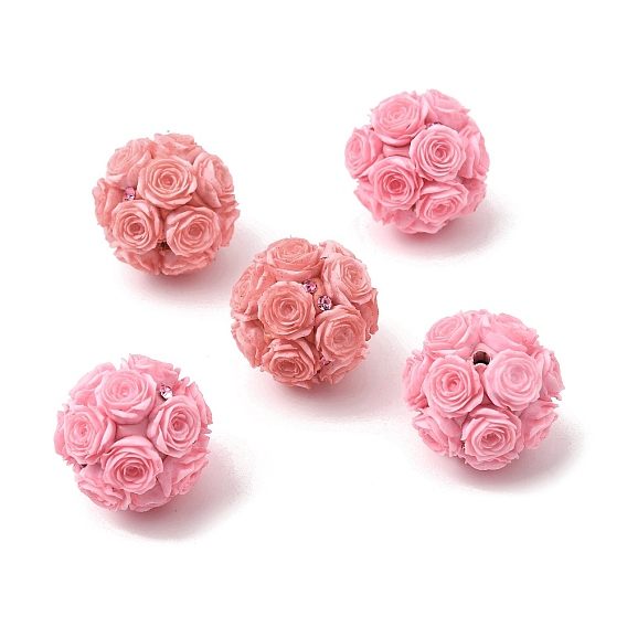 Непрозрачные акриловые бусины, стразы и смоляные бусины, круглый с цветком розы