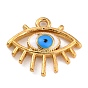 Golden Brass Enamel Pendants, Long-Lasting Plated, Evil Eye