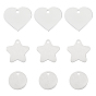 Aluminum Pendants, Blank Tags, Mirror Polished Finish, Heart & Flat Round & Star