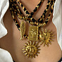 304 ожерелья из полиэстера с леопардовым принтом и подвеской из нержавеющей стали для женщин, золотые