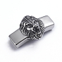 Retro 304 Stainless Steel Slide Charms/Slider Beads, for Leather Cord Bracelets Making, Rectangle with Lion