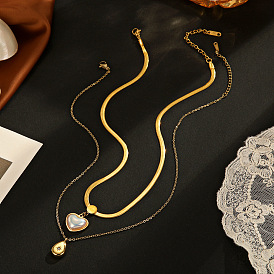 18K Gold Pearl Heart Pendant Necklace - Unique Design, Elegant and Versatile Snake Chain for Women