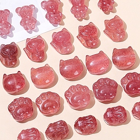 Natural Strawberry Quartz Carved Beads, Bear/Bowknot/Flower/Fox/Rabbit