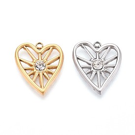 304 подвески из нержавеющей стали, со стразами, сердце