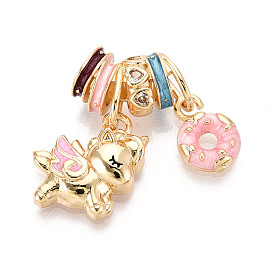 Латунные с фианитами и эмалевыми подвесками, единорог с пончиком