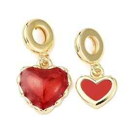 Латунные эмалированные европейские подвески с подвесками, подвески с красным сердцем и большим отверстием