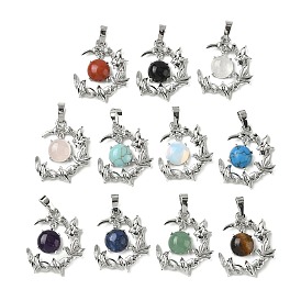 Драгоценный камень подвески, латунные подвески в виде птиц и луны, платина, стойки покрытие