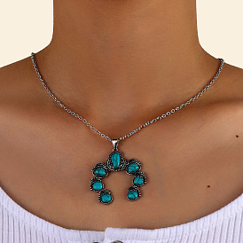 Turquoise Luck Pumpkin Blossom Pendant Necklace Personality Simple Jewelry