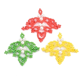 3Pcs 3 Colors Handmade Glass Seed Beads, Loom Pattern, Leaf Pendant