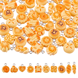 50Pcs Opaque Resin Pendants, Bread Charm, with Platinum Tone Iron Loops