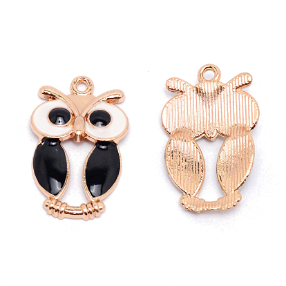 Alloy Enamel Pendants, Owl Shape, Golden