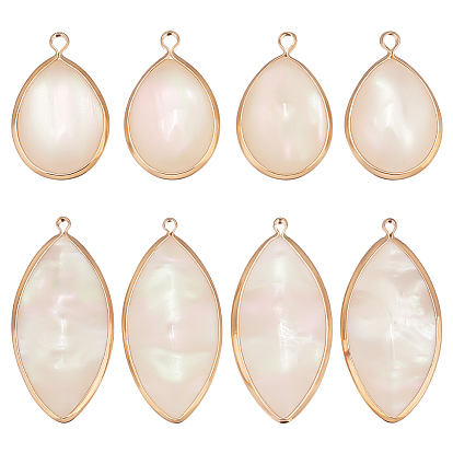 8шт 2 стили подвески из искусственной смолы с ракушками, с фурнитурой латунной золотого тона, цвет морской раковины