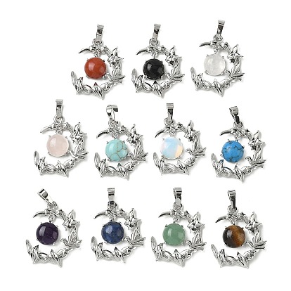 Драгоценный камень подвески, латунные подвески в виде птиц и луны, платина, стойки покрытие