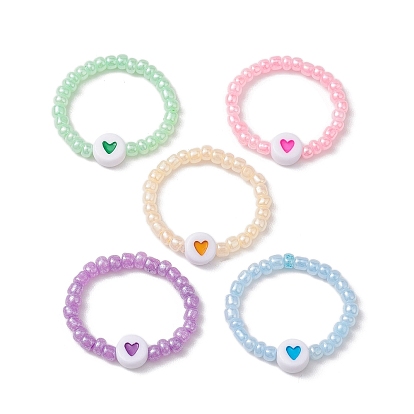 Акриловые плоские круглые кольца на палец с сердцем, кольцо из стеклянных бусин для женщин