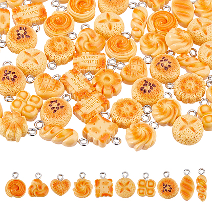 50Pcs Opaque Resin Pendants, Bread Charm, with Platinum Tone Iron Loops