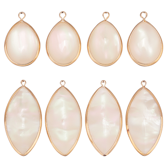8шт 2 стили подвески из искусственной смолы с ракушками, с фурнитурой латунной золотого тона, цвет морской раковины