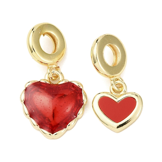 Латунные эмалированные европейские подвески с подвесками, подвески с красным сердцем и большим отверстием